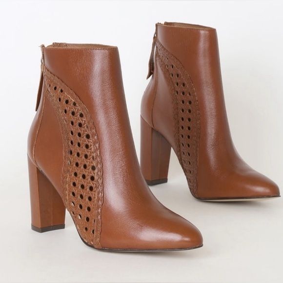 Matisse Tan Braided Cutout Leather Ankle Boot Heel Size 6.5 - Picture 2 of 16